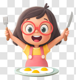 Little Girl Eating Breakfast - Happy Girl Ready For Breakfast Transparent PNG