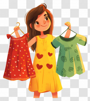 Girl Holding Dress - Girl Holding Two Dresses Transparent PNG