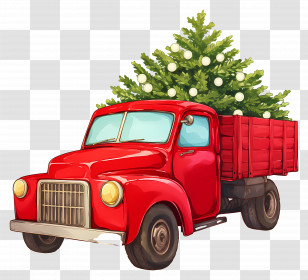 Christmas Tree - Red Vintage Truck With Christmas Tree Transparent PNG