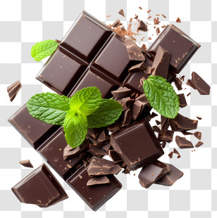 Chocolate Mint Day - Dark Chocolate With Mint Leaves Transparent PNG