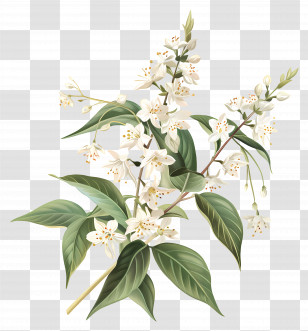 Deutzia Gracilis - Jasmine Flowers Branch On White Background Transparent PNG