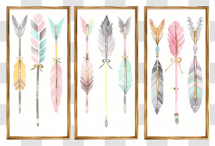 Boho Arrow - Decorative Arrows With Feathers In Frames Transparent PNG