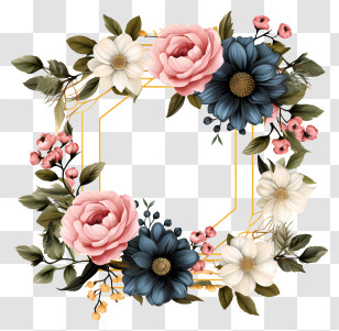 Sketch Style Wedding Flower Frame - Decorative Floral Geometric Frame With Roses Transparent PNG