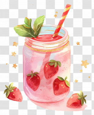 Strawberry Smoothie - Delicious Strawberry Smoothie In Glass Jar Transparent PNG