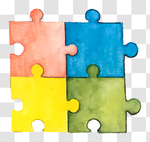 Puzzle - Colorful Four-Piece Puzzle In Watercolor Style Transparent PNG