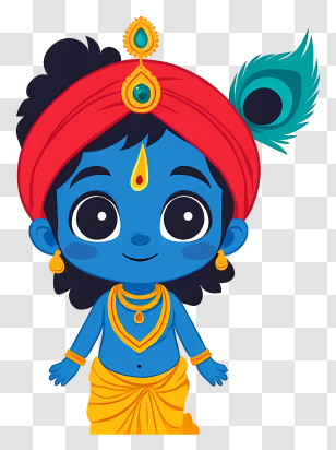 Krishna - Blue Character With Jewelry And Peacock Feather Transparent PNG