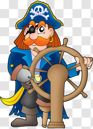 Pirate - Cartoon Pirate Steering A Ship Wheel Illustration Transparent PNG