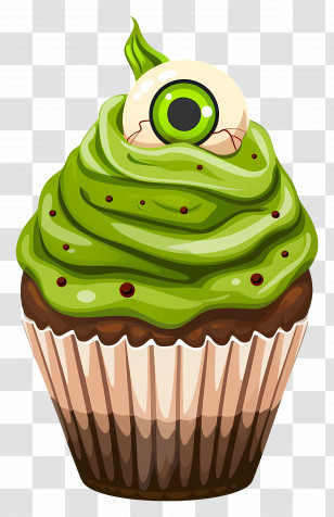Halloween Cupcake - Halloween Green Cupcake With Eyeball Topping Transparent PNG