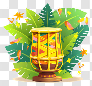 Conga Drum - Colorful Drum With Tropical Leaves Transparent PNG