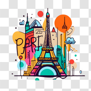 Paris - Artistic Eiffel Tower And Paris City Design Transparent PNG