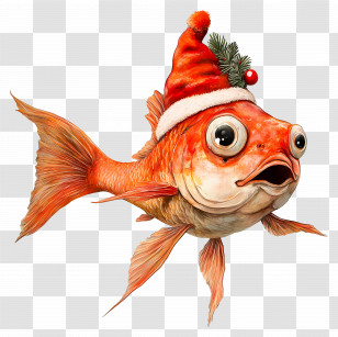 Christmas Fish - Goldfish In Santa Hat Illustration Transparent PNG