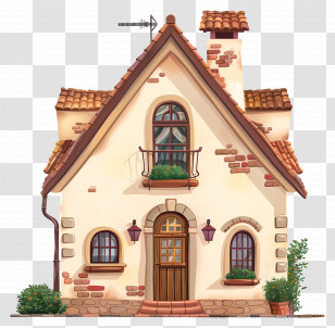 Small European House - Charming Cartoon Cottage With Vintage Brick Details Transparent PNG