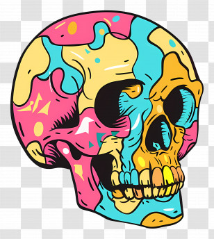 Cartoon Skull - Colorful Artistic Skull For Day Of The Dead Concept Transparent PNG