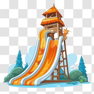 Water Park - Water Slide And Tower In Amusement Park Illustration Transparent PNG
