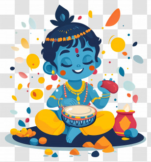Krishna Janmashtami - Blue Child Playing Drum In Festive Mood Transparent PNG