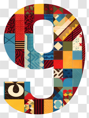 Number 9 - Colorful Patchwork Number Nine Design Transparent PNG