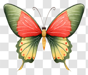 Watercolor Butterfly - Colorful Butterfly With Green And Red Wings Transparent PNG