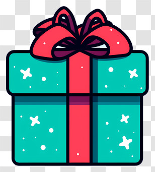 Christmas Present - Blue-Green Gift Box With A Bow Transparent PNG