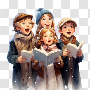 Go Caroling Day - Children Singing Christmas Carols In Winter Outfits Transparent PNG