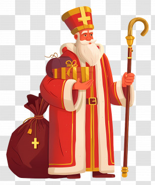 Saint Nicholas Day - Saint Nicholas Holding Gifts And Staff Transparent PNG