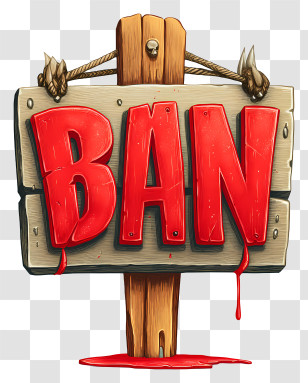 Ban Sign - Red Ban Sign With Wooden Background Transparent PNG
