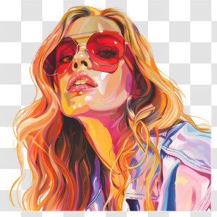 Sydney Sweeney - Woman Wearing Red Sunglasses In Colorful Illustration Transparent PNG