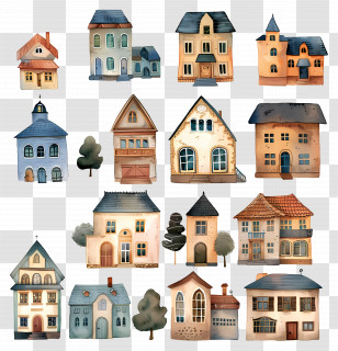 Building - Watercolor Illustrated Houses Transparent PNG