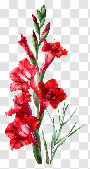 Red Gladioli - Red Gladiolus Flowers With Green Stems Illustration Transparent PNG