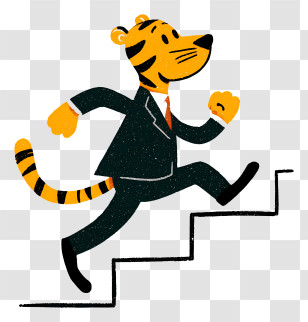 Tiger Climbing Stairs - Tiger In Suit Climbing Stairs Transparent PNG