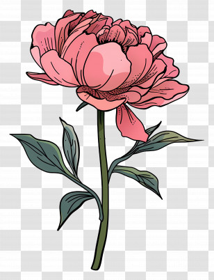 Peony - Pink Peony Flower With Green Leaves Transparent PNG