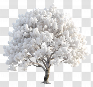 Snowy Tree - White Tree Illustration With Foliage Transparent PNG