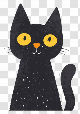 Black Cat With Yellow Eyes - Black Cat With Yellow Eyes In Cartoon Style Transparent PNG
