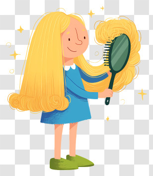 Girl Combing Hair - Cartoon Girl Brushing Long Hair Transparent PNG