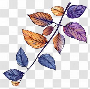 Leaves On Branch - Autumn Colored Leaves On Branch Transparent PNG
