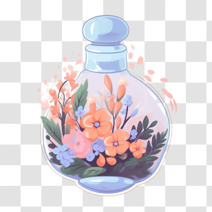 Perfume Bottle - Glass Bottle With Floral Arrangement Transparent PNG