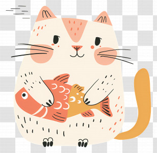 Cat Holding Fish - Cartoon Cat Holding A Fish Illustration Transparent PNG