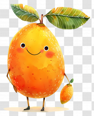 Cartoon Mango - Adorable Cartoon Orange Fruit Character Transparent PNG