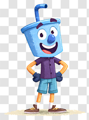 Playful Cartoon Cup - Confident Blue Cup Mascot Transparent PNG
