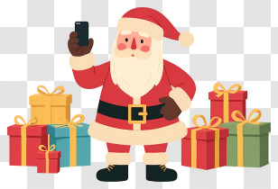 Santa Shopping Online - Santa Taking Selfie With Gifts Transparent PNG