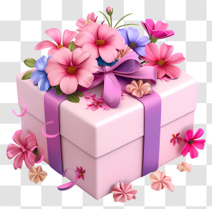 Birthday Flower Gift - Decorative Gift Box With Pink Flowers Transparent PNG
