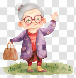 Cartoon Grandma - Elderly Woman Cartoon With Bag Transparent PNG