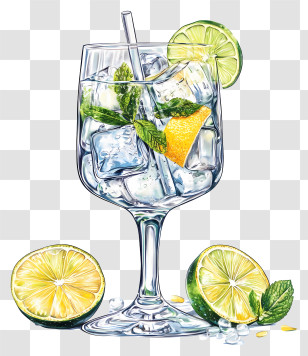 Gin Tonic Cocktail - Refreshing Cocktail With Lemon And Mint Transparent PNG