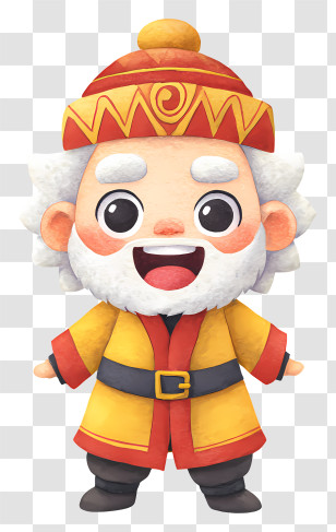 Chinese Lion Dance Mascot - Cute Bearded Elder Cartoon Character Transparent PNG