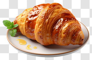 Croissant - Delicious Glazed Croissant Served On A Plate Transparent PNG