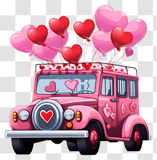Cartoon Valentine Vehicle - Car With Heart Balloons Transparent PNG