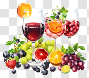 Food Drinks - Vibrant Fruits And Wine Glasses Illustration Transparent PNG