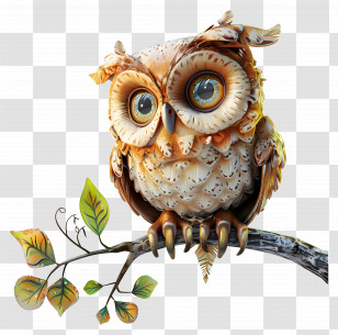 Owl On Branch - Realistic Owl On A Tree Branch Transparent PNG