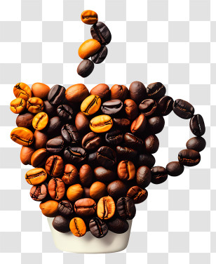 Coffee Beans Cup - Coffee Cup Illustration With Roasted Beans Transparent PNG