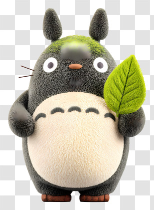 Totoro Holding A Leaf - Adorable Cartoon Character Holding A Leaf Transparent PNG