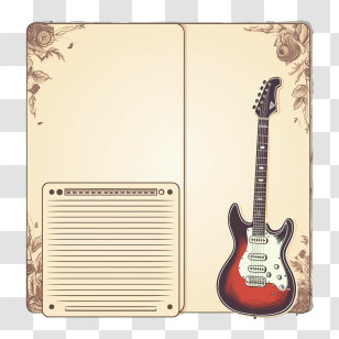 Notes Template - Electric Guitar With Amplifier And Artistic Floral Design Transparent PNG